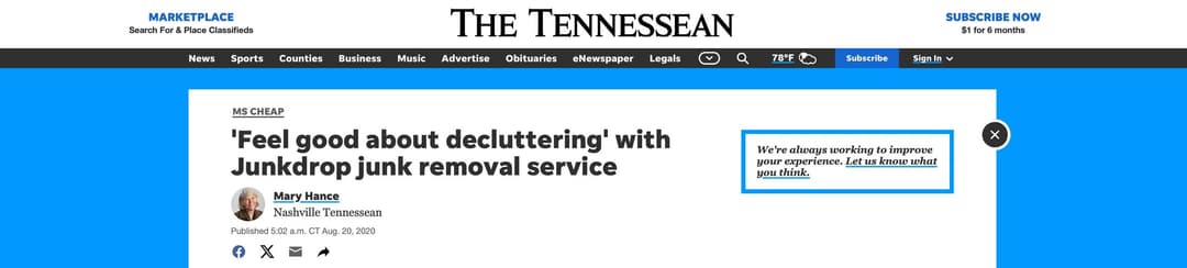 The Tennessean: ‘Feel good about decluttering’ with Junkdrop junk removal service